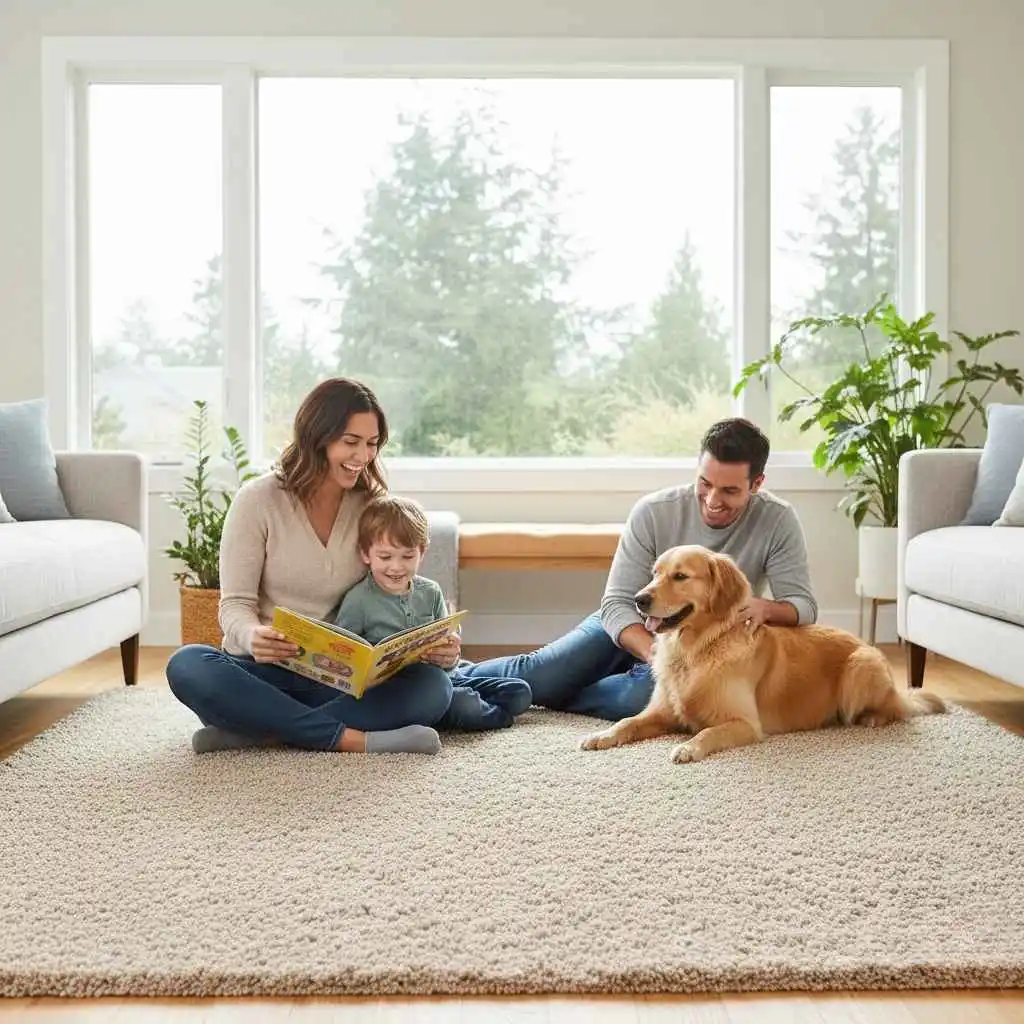  family enjoying a clean carpeted living room