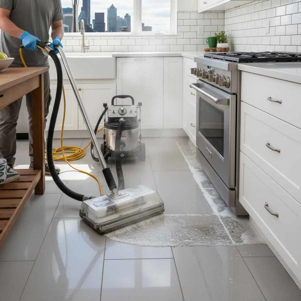 professional tile and grout cleaning equipment in action