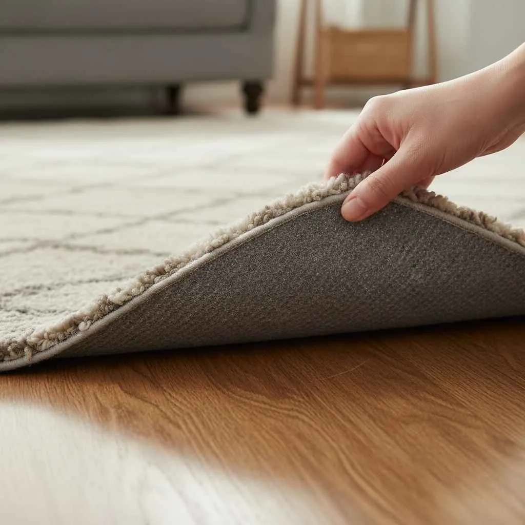  rug corner lifted revealing padding underneath
