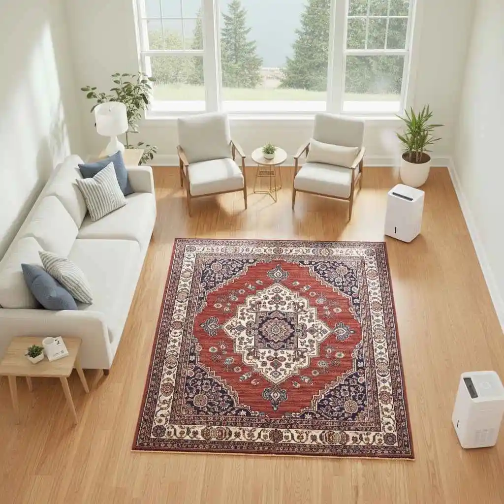 Seattle living room with spotless, vibrant Oriental rug