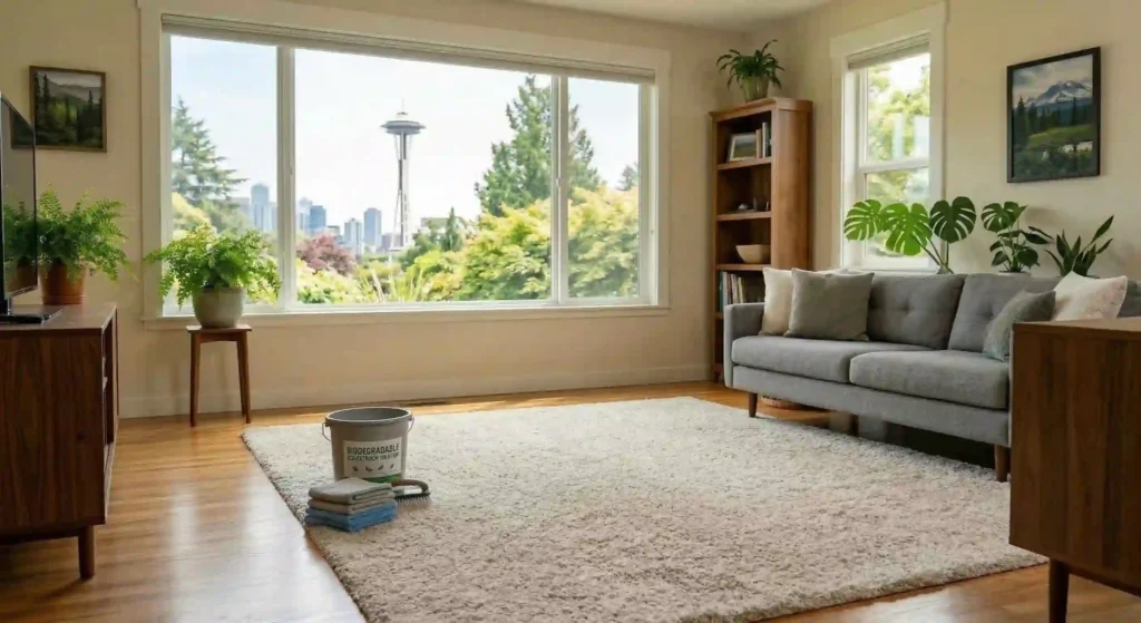bright living room with freshly cleaned carpet.
