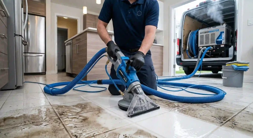 professional tile cleaning equipment in action