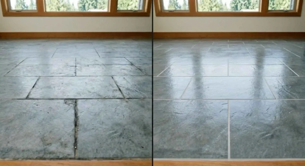 howing before and after grout cleaning