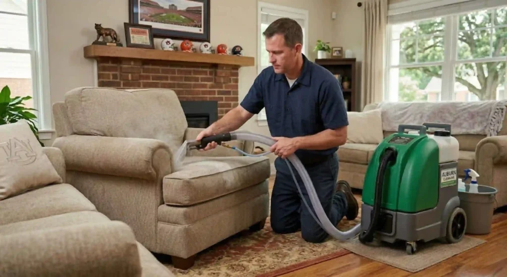 Professional furniture upholstery cleaning in Auburn living room